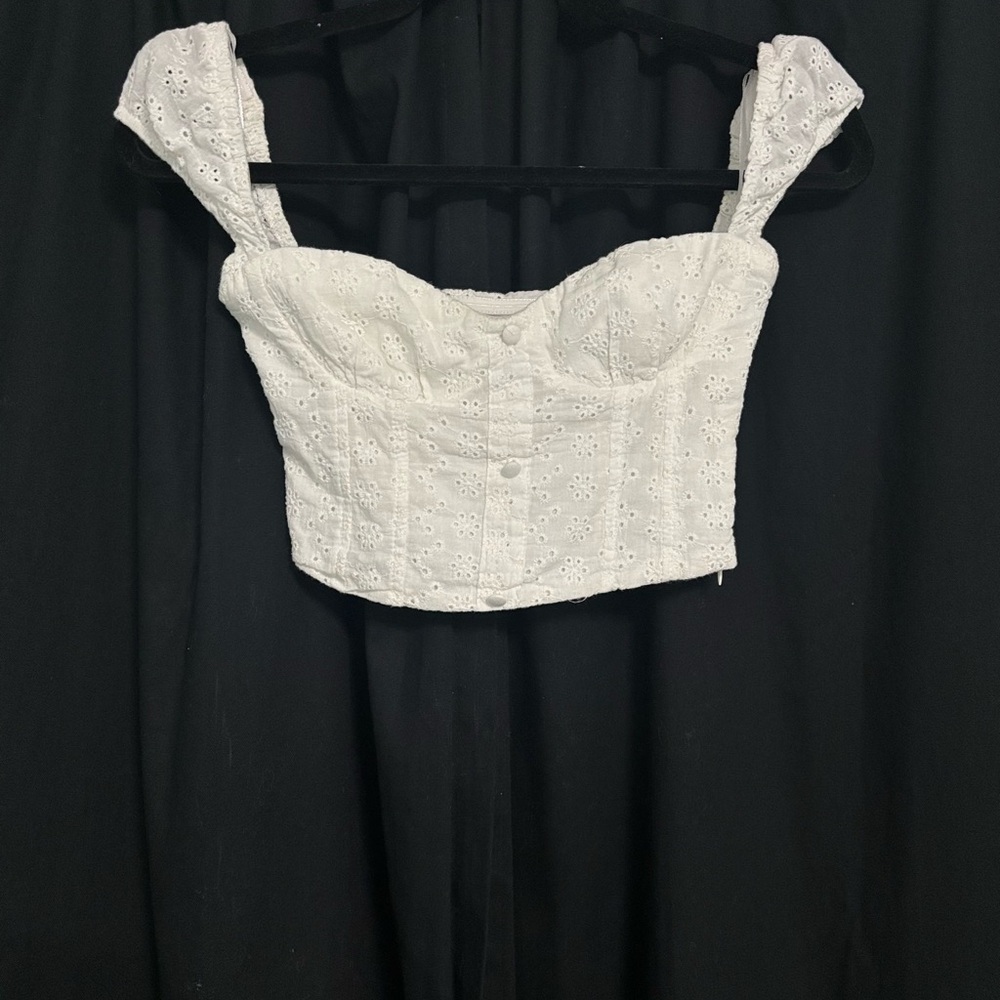 Princess Polly White Floral Eyelet Crop Top